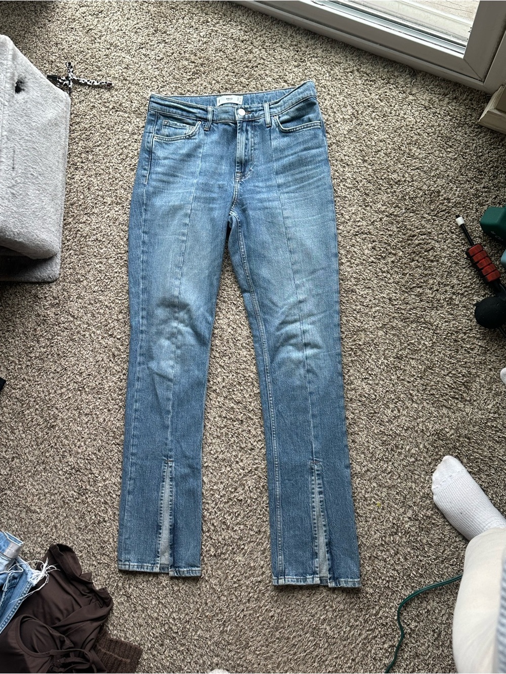 Mango or M.N.G Light Blue Skinny Jeans with Front Slit Hem